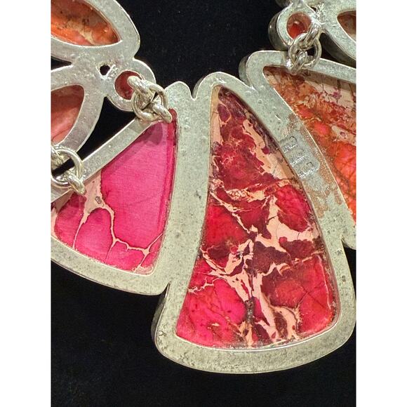 Vintage Sterling Silver Pink Magnesite Statement Collar Necklace Toggle Clasp - Picture 5 of 11